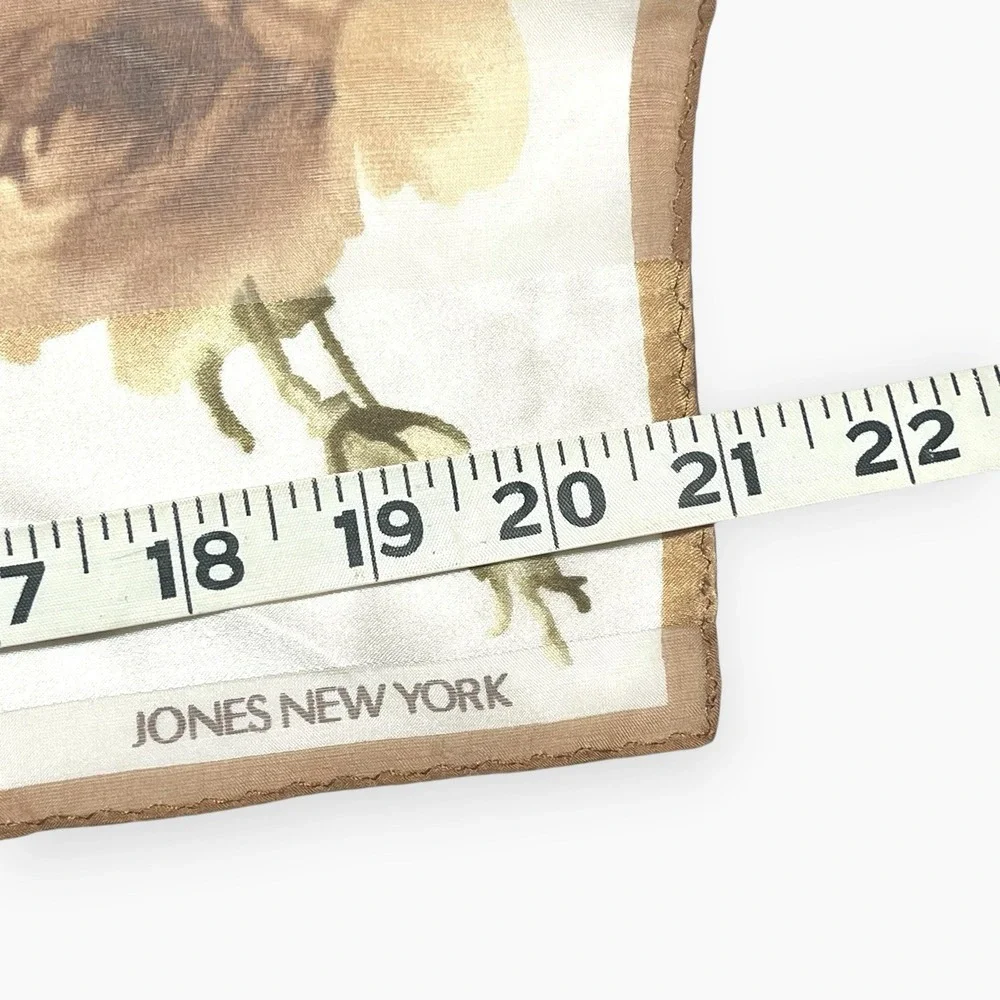Anne Klein Silk Scarf Square Tan Green Rose Garden Elegant 21x21